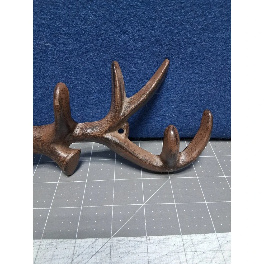 Unbranded Antler Wall Rack Brown Cast Iron Rustic Lodge Deer Horn Hooks